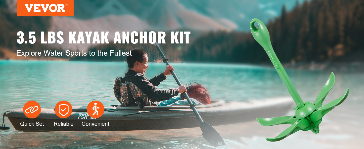 VEVOR Kayak Anchor Kit, 3.5 lb Paddle Board Anchor Kit with 26.2 ft/8 m Rope