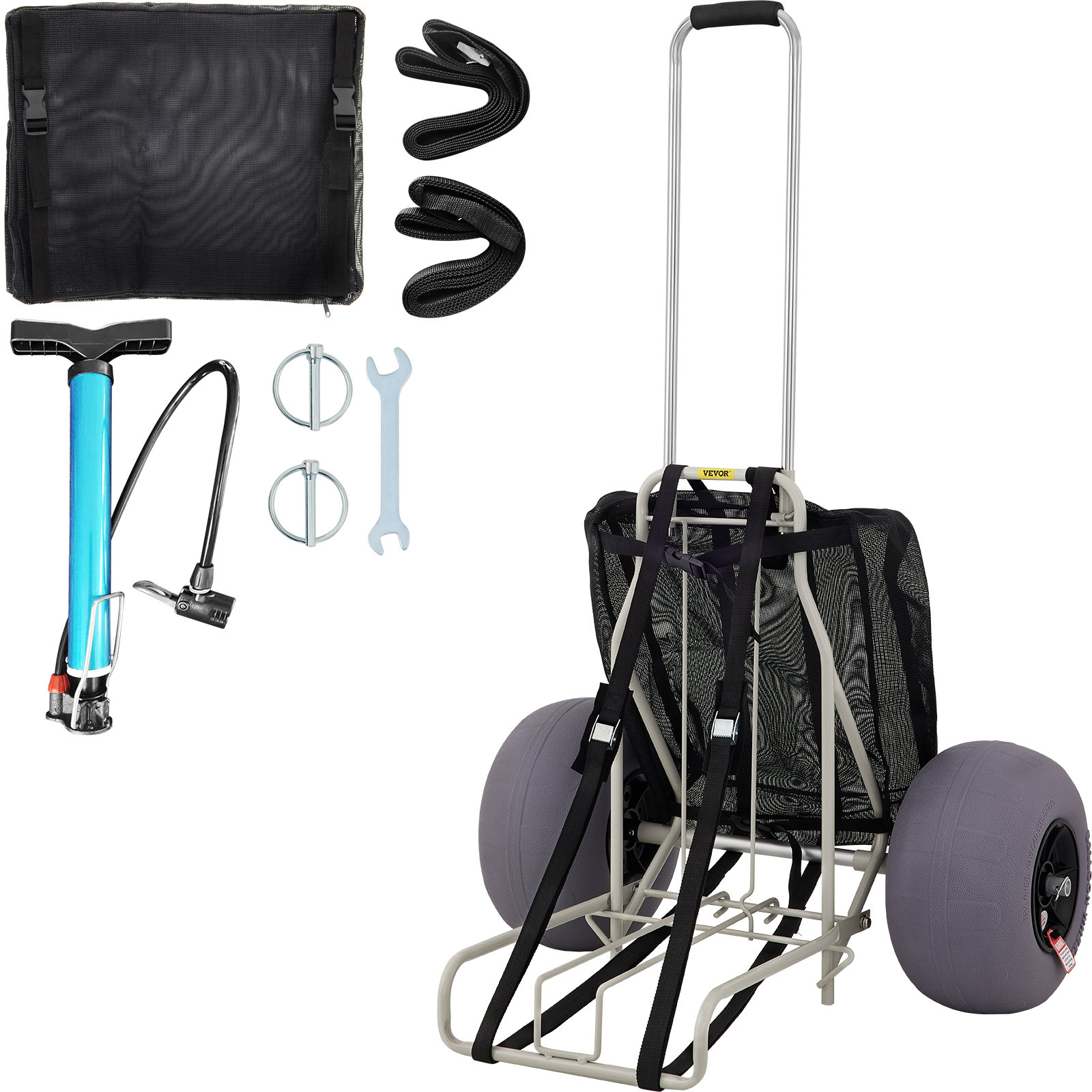 VEVOR VEVOR Beach Carts for Sand, 14" x 14.7" Cargo Deck, w/ 13" TPU  Balloon Wheels, 165LBS Loading Capacity Folding Sand Cart  29.5" to 49.2"  Adjustable Height, Heavy Duty Cart for