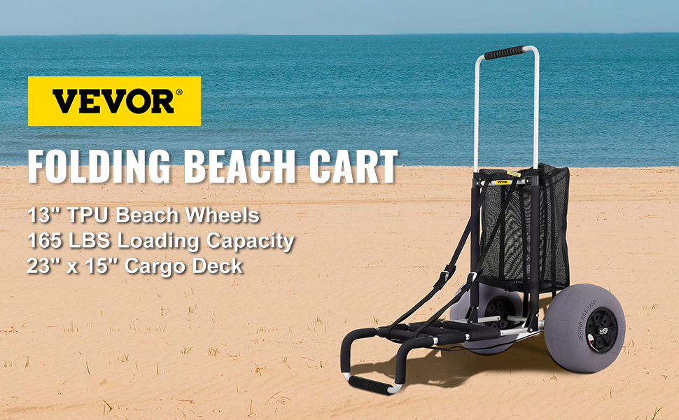 VEVOR Beach Carts for Sand, 23 x 15 Cargo Deck, w/ 13 TPU Balloon  Wheels, 165LBS Loading Folding Sand Cart & 33.1 to 51.6 Adjustable  Height, Aviation Aluminum Cart for Picnic, Fishing