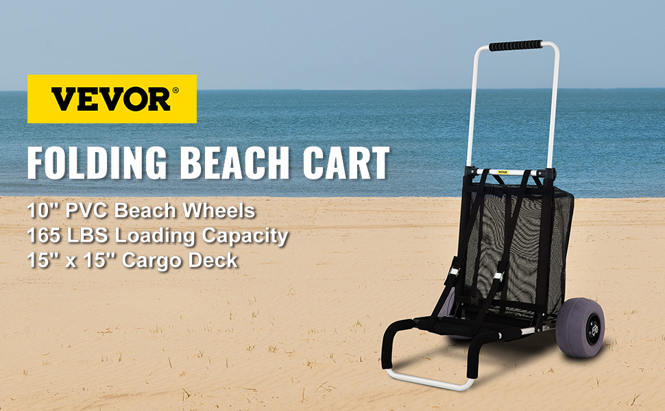VEVOR Beach Carts for Sand, w/ 10 PVC Balloon Wheels, 15 x 15 Cargo Deck, 165lbs Loading Capacity Folding Sand Cart & 31.1