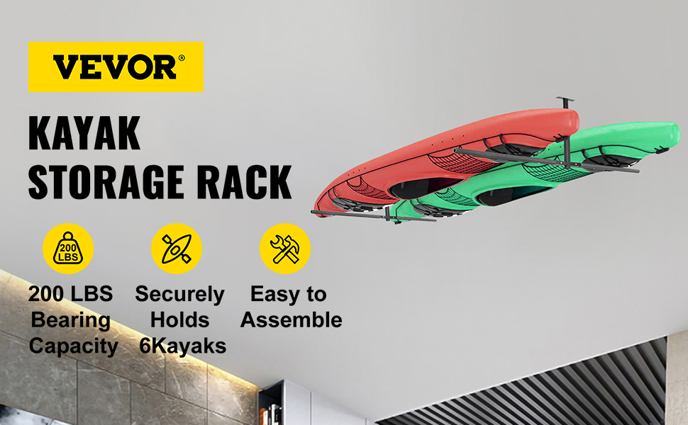 VEVOR Kayak Storage Rack, Ceiling Mount, 200LBS Capacity, 2 Kayak
