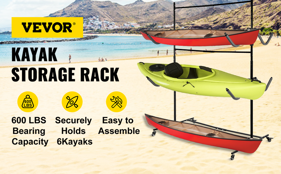 Buy 1 Get 1 More,300 LBS Weight Capacity Canoe & Paddleboard Adjustable Height VEVOR Freestanding Kayak Storage Rack 3 Levels for Kayak SUP 