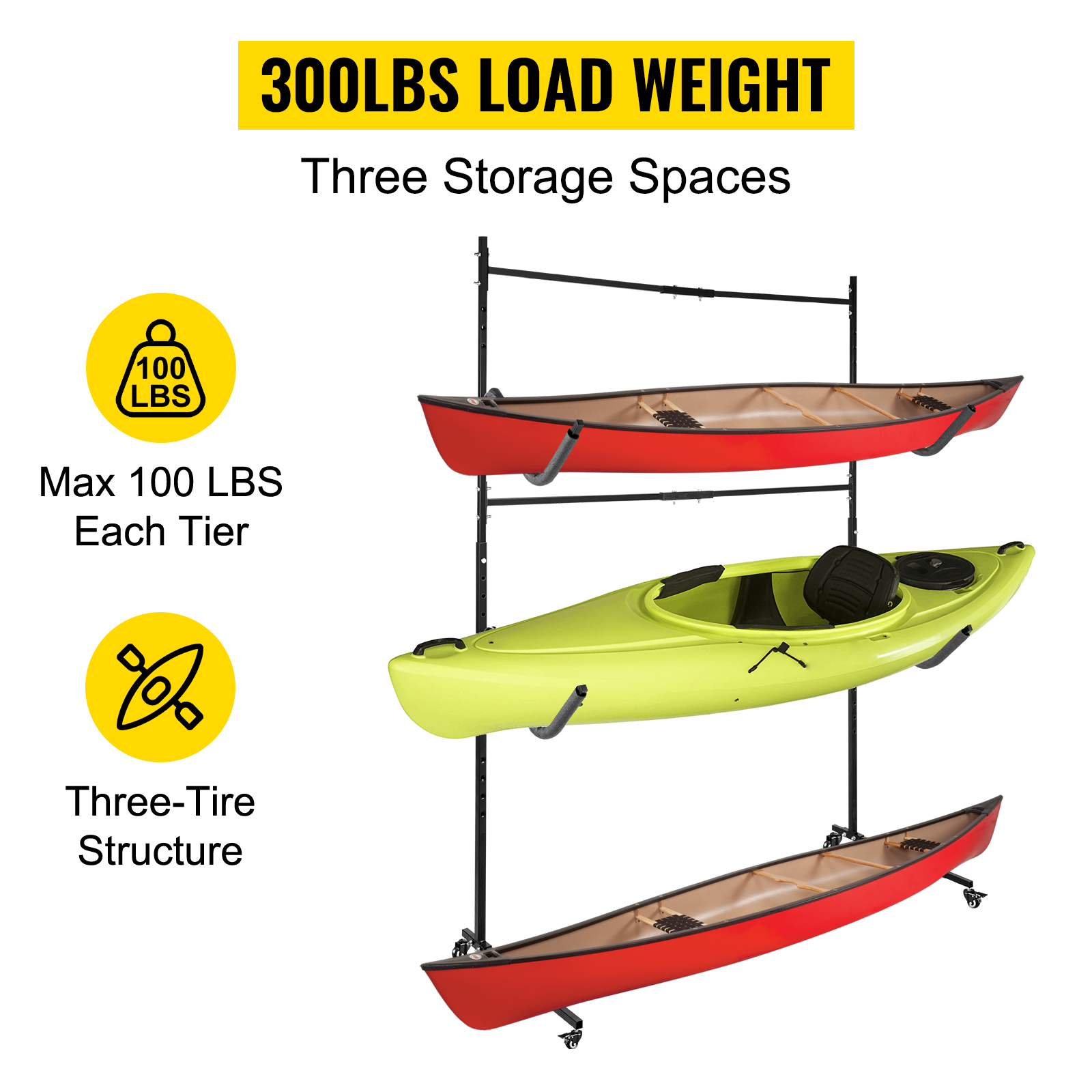 VEVOR Kayak Storage Freestanding Kayak Storage Rack, 300 LBS Load