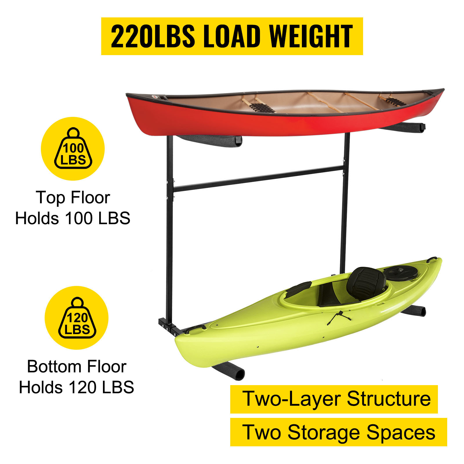 VEVOR Kayak Storage Rack Storage Freestanding for 2 Canoe Paddle Outdoor Indoor 