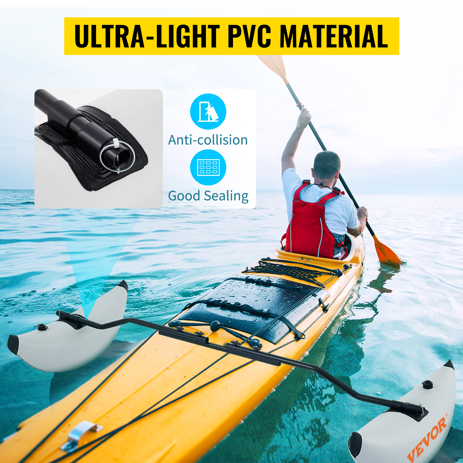 VEVOR Kayak Outrigger Stabilizer, 2 PCS, PVC Inflatable Outrigger Float  with Sidekick Arms Rod, Standing Float Stabilizer System Kit for Kayaks,  Canoes, Fishing Boats