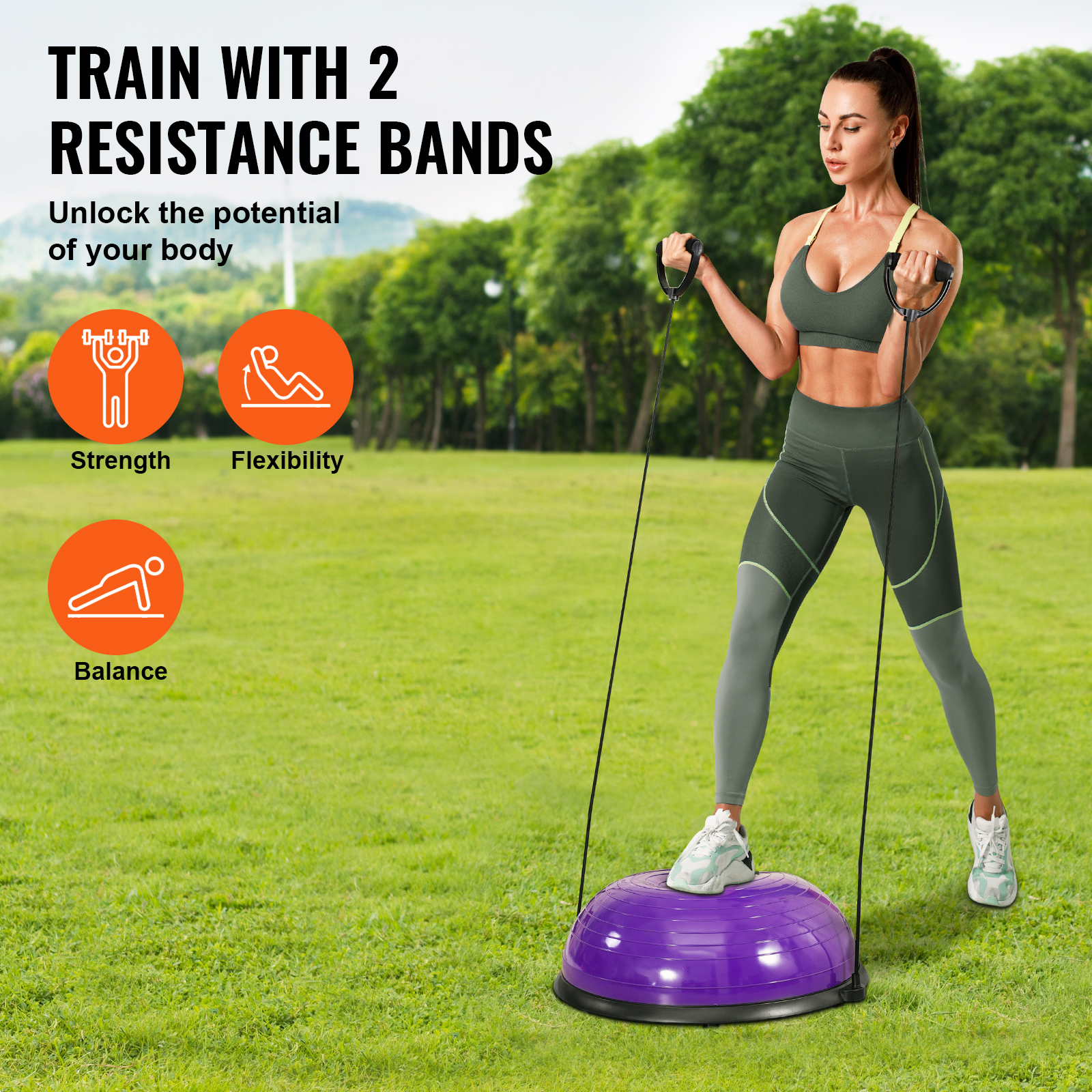 VEVOR 23/26" Half Exercise Ball Trainer Balance Stability Ball Resistance Band