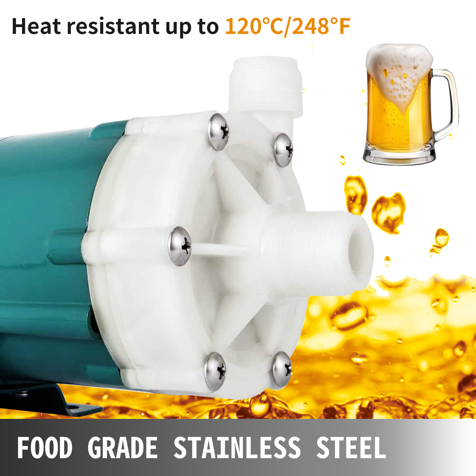 Brewing Beer Pump With Food Grade High Temp Plastic Head 3/4