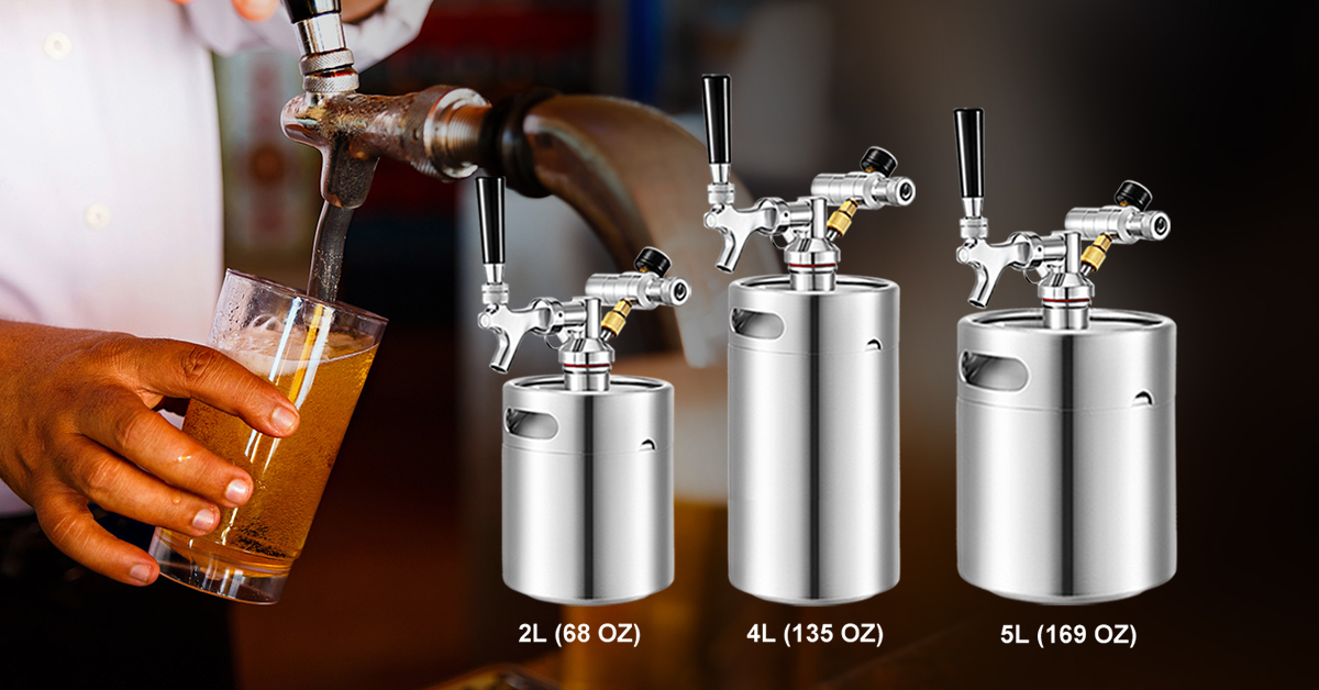 VEVOR 169Oz Pressurized Growler 5L Mini Beer Keg w/ Beer Faucet Stainless Steel 