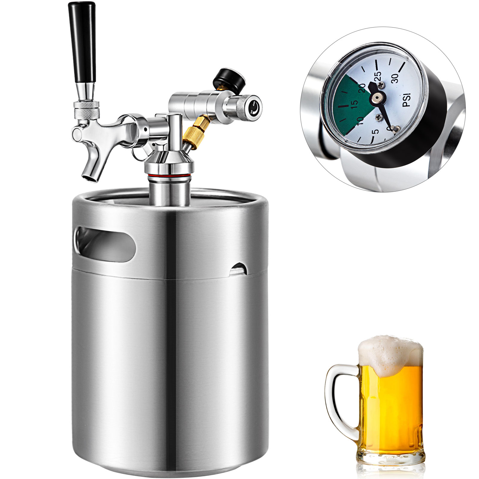 Fdit Beer Dispenser Stainless Steel Drink Dispenser Mini Keg Tap for Home Brew Spear Craft Growler Tools Beer Wine Tool