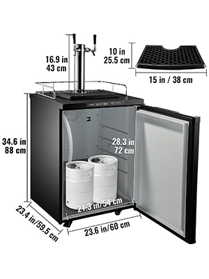 VEVOR Kegerators Beer Dispenser, Full Size Beer Kegerator Refrigerator, Double Taps Direct Draw Beer Dispenser w/LED Display, 23-83℉ Adjustable Dual Kegerator w/Complete Accessories, Black
