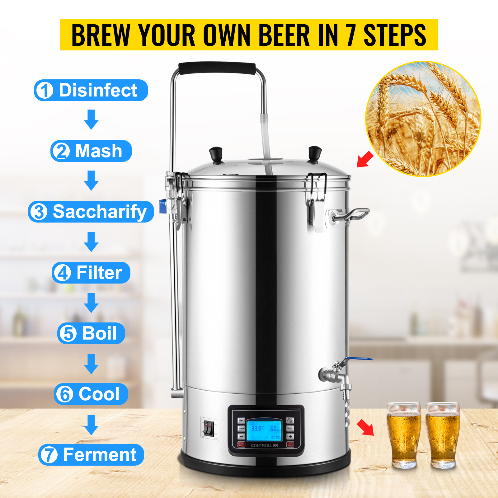 Brewing System,8 Gal/30 L,with Reculating Pump