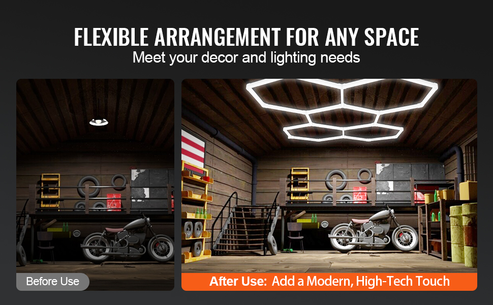 Hexagonal LED Garage Light - 5 Panels, 26400 Lumens, 6500K Ultra Daylight