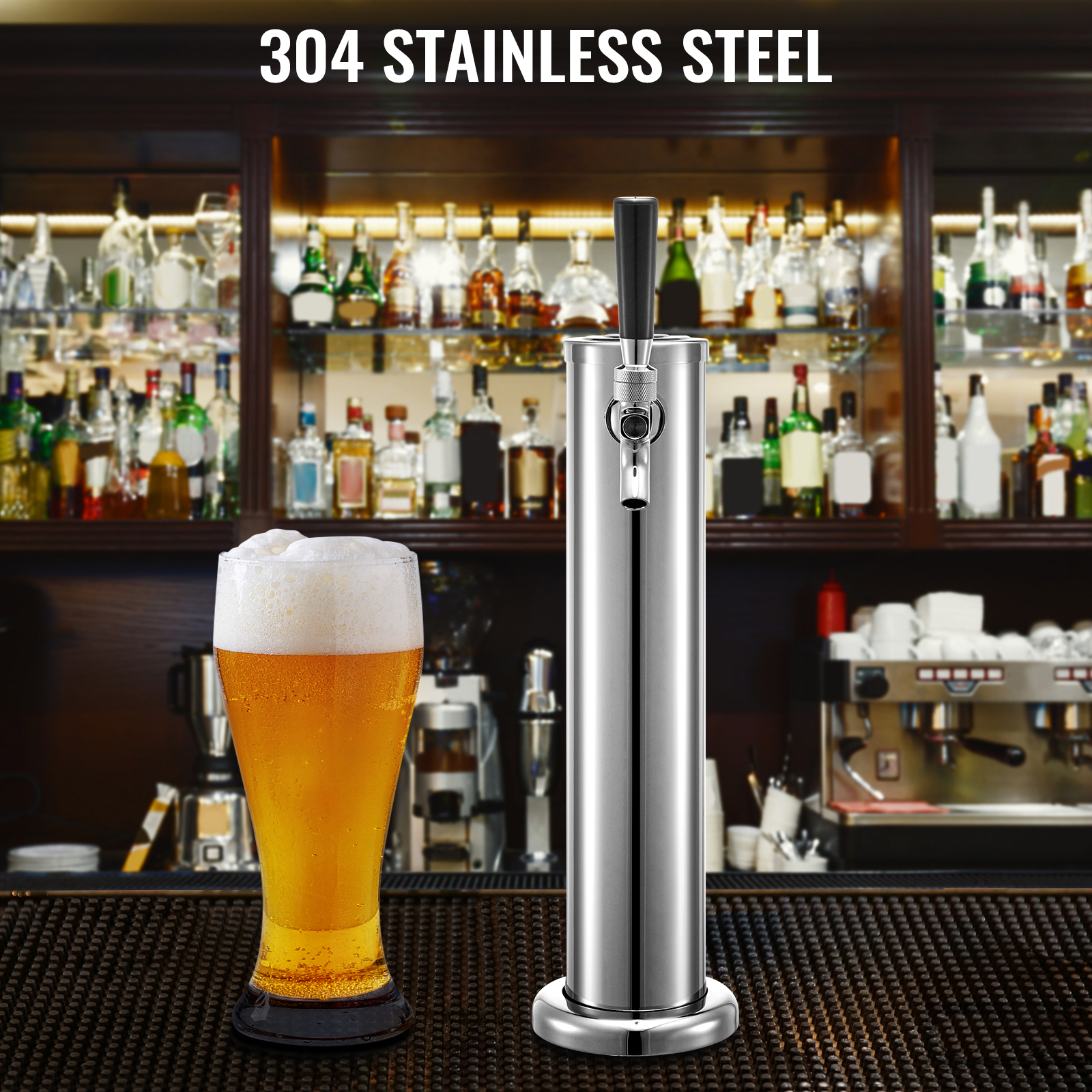 Stainless Steel Draft Beer Tower Bar Pub Kegerator System Single Tap 3" Dia 