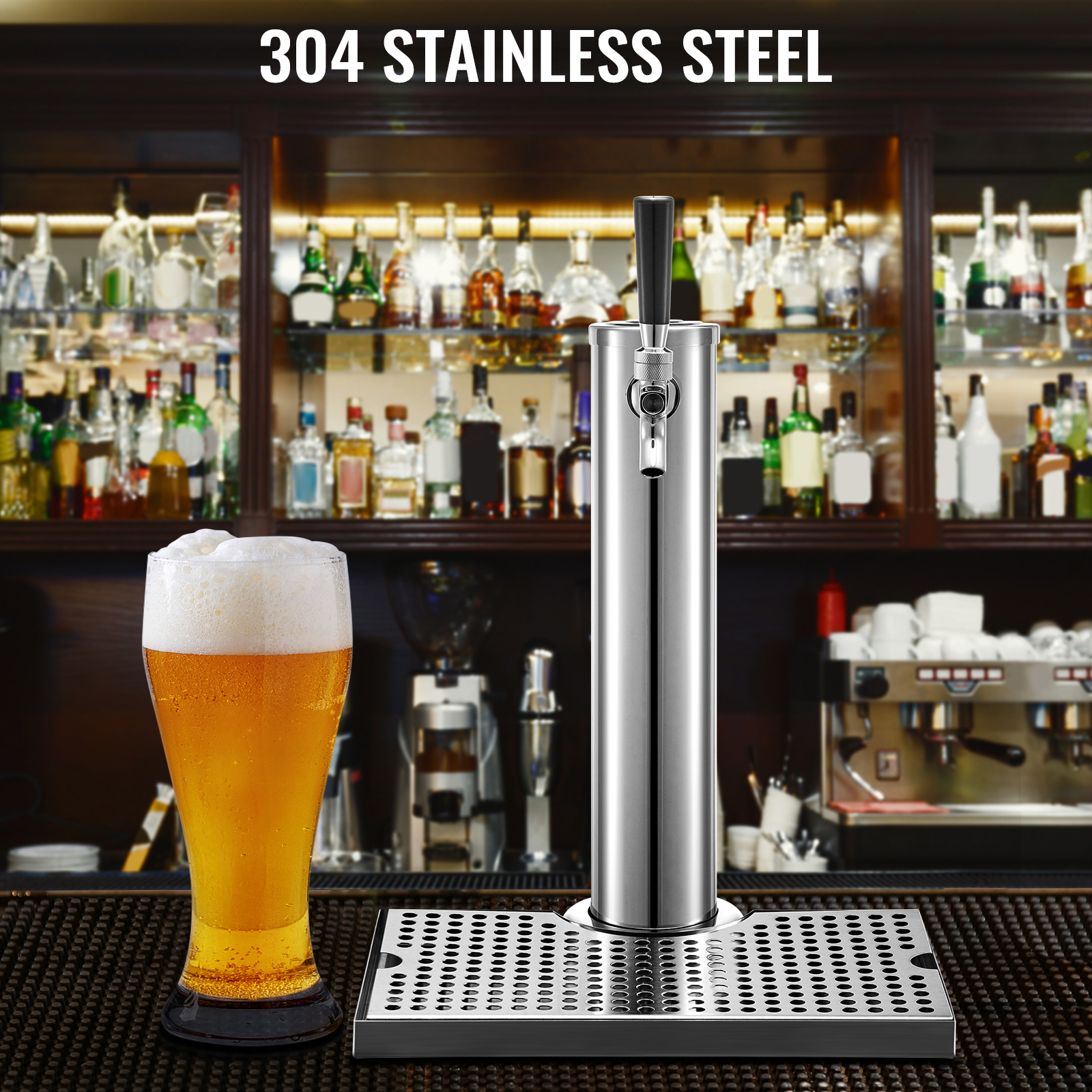 VEVOR Bierspender mit Zapfhahn 30 x 18 x 2 cm, 1,2 m Rohrlänge  Getränkesäule, 5 kg Trinksäule Biersäule, Edelstahl Biersäule Zapfhahn, Bier  Tower Wasserhahn Edelstahl, Kegerator Single Tap Silber