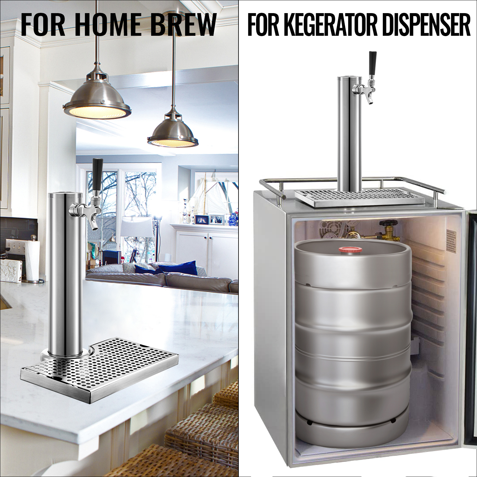 VEVOR Bierspender mit Zapfhahn 30 x 18 x 2 cm, 1,2 m Rohrlänge  Getränkesäule, 5 kg Trinksäule Biersäule, Edelstahl Biersäule Zapfhahn, Bier  Tower Wasserhahn Edelstahl, Kegerator Single Tap Silber