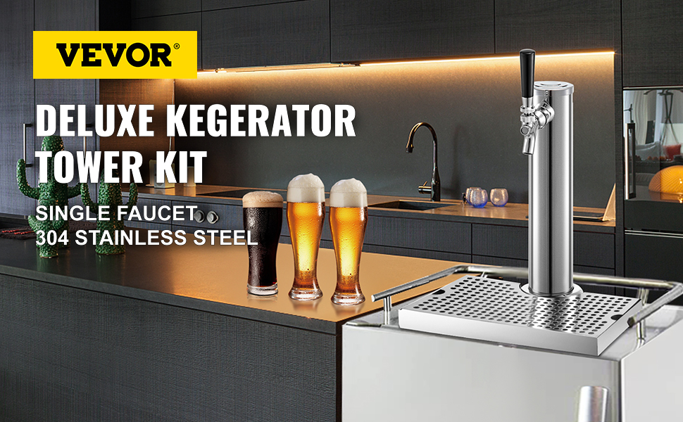 Kit dispensador de cerveza de barril de cerveza Kegerator Tower dispensador  de cerveza de acero inoxidable para el hogar y la barra (1-Faucet)