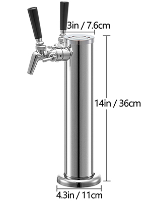 VEVOR Beer Tower, Double Adjustable Brass Faucet Kegerator Tower, Stainless Steel Draft Beer Tower, 3" Diameter Column Beer Dispenser Tower, Beer Tower Kit with Wrench, Black Handle for Home & Bar