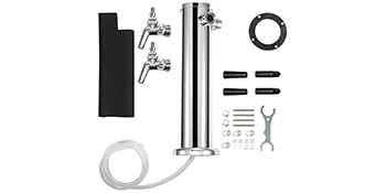 VEVOR Beer Tower, Double Adjustable Brass Faucet Kegerator Tower, Stainless Steel Draft Beer Tower, 3" Diameter Column Beer Dispenser Tower, Beer Tower Kit with Wrench, Black Handle for Home & Bar