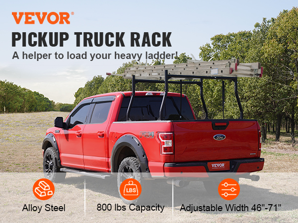 VEVOR Truck Rack, 46-71inch Extendable Truck Ladder Rack, 800 lbs