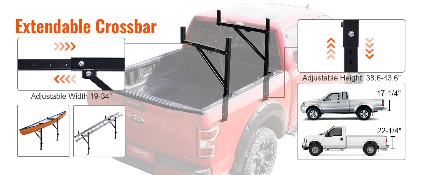 VEVOR Truck Rack, 1934inch Extendable Truck Ladder Rack, 38.6"43.6