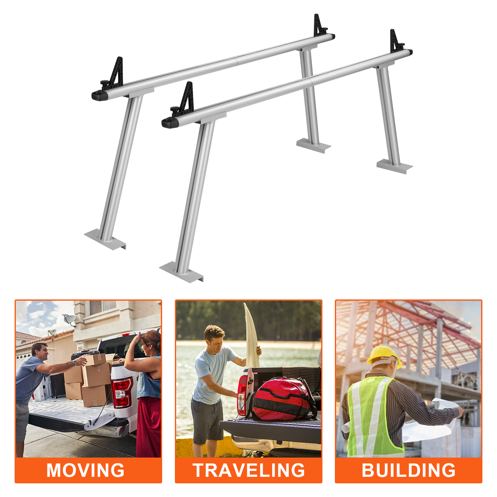 thumbnail image 2 of Lumber Rack 71-Inch Aluminum Truck Ladder Rack - 800 Lbs Capacity With 8 No-Drill C-Clamps Ladder Accessories 2 of 9