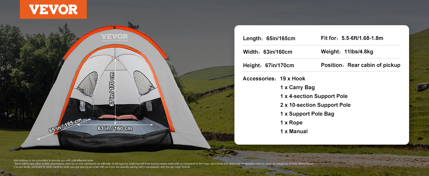 VEVOR SUV Camping Tent 8'-8' SUV Tent Attachment for Camping with Rain Layer and Carry Bag PU2000mm Double Layer Truck Tent Accommodate 6-8 Person