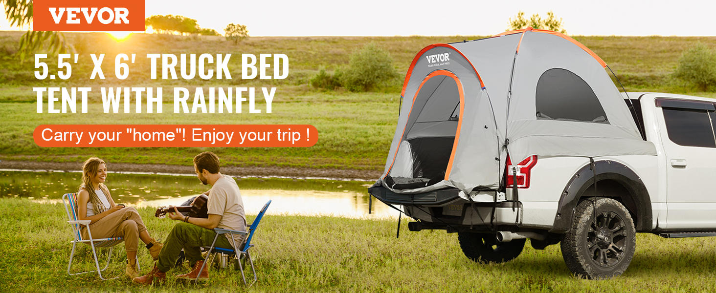 VEVOR Truck Tent For 5' To 8' Truck Beds - 2-Person, Waterproof, Quick Setup