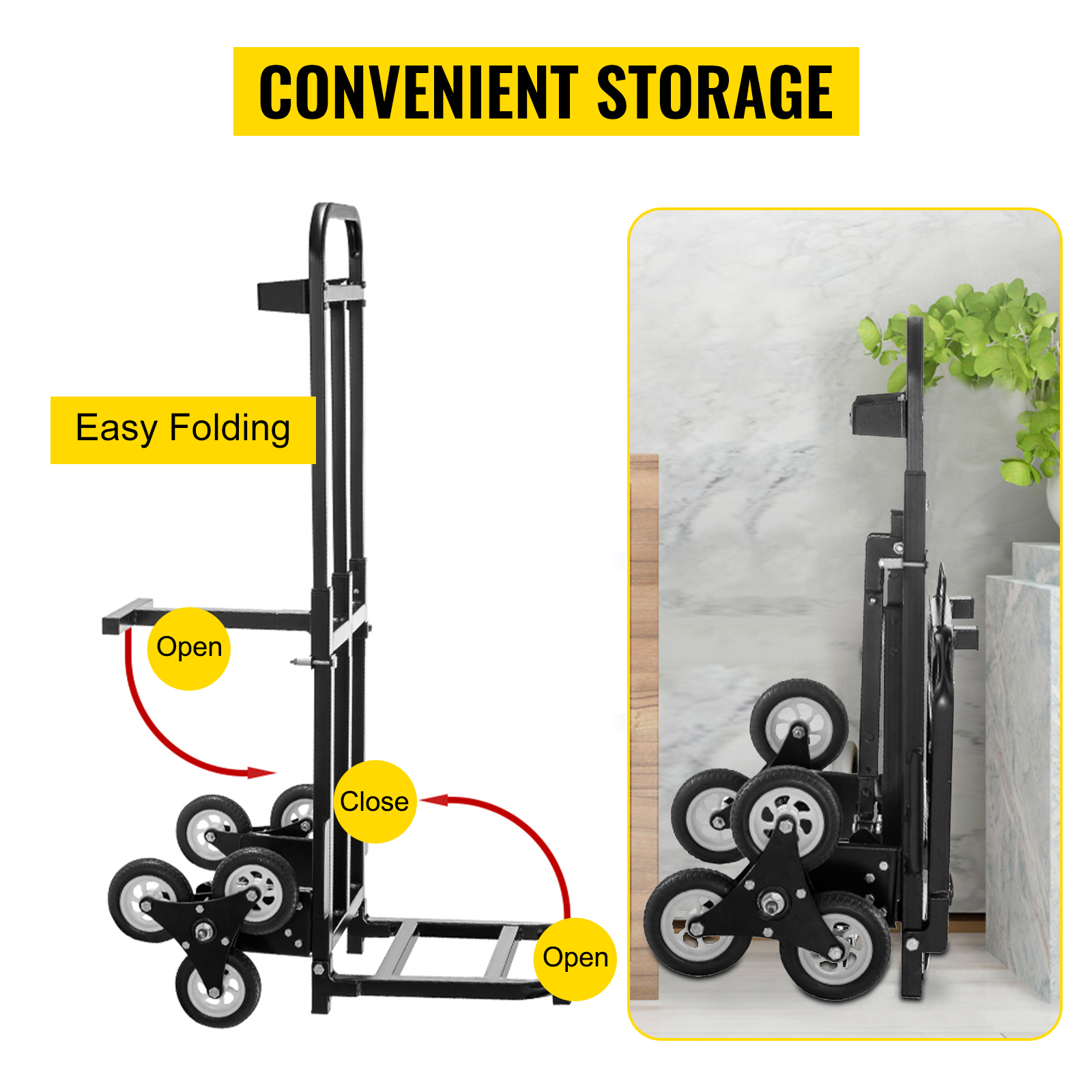 VEVOR Stair Climbing Hand Truck, Heavy-Duty Hand Cart Dolly 375 lbs Load  Capacity, Foldable Stair Climber Hand Trucks with Adjustable Handle, All  Terrain Cart for Stairs with 10 Wheels