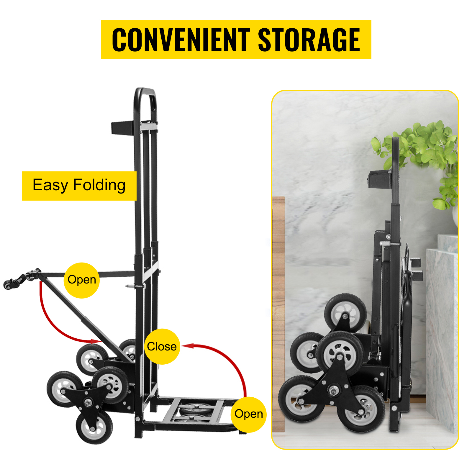 VEVOR Stair Climbing Cart, 220 lbs Capacity Hand Truck with Adjustable  Handle, Folding Dolly Cart for Stairs, Stair Climbing Dolly Hand Carts with  10 Wheels for Shopping, Moving, Office Use