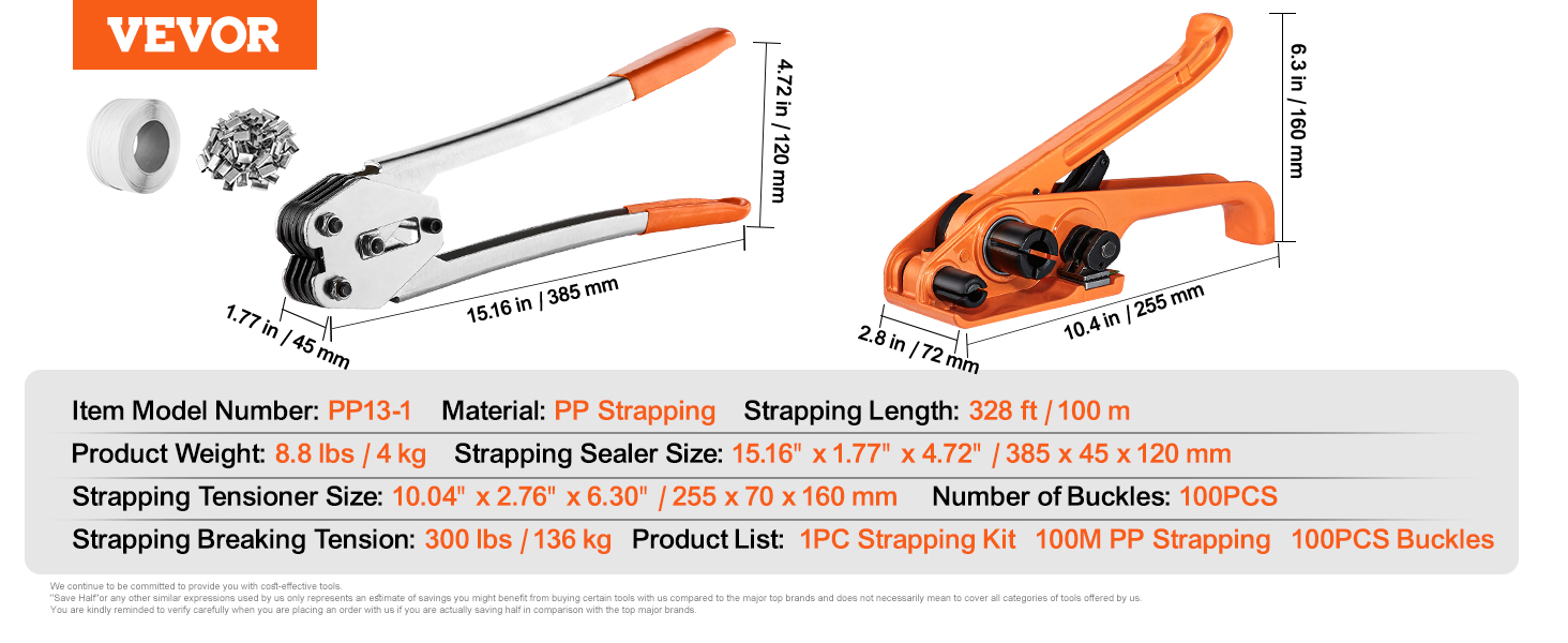 Strapping kit,tensioner & sealer,328 ft