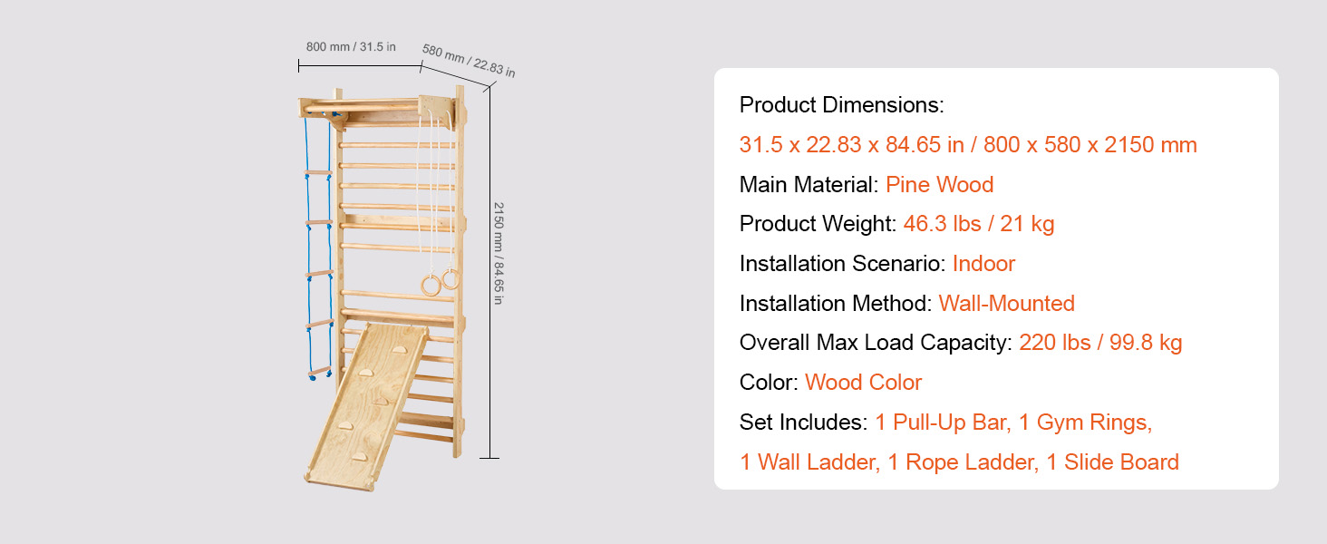 Swedish Ladder Wall Gym 5 in 1 Wooden Indoor Playground Climbing Toys | eBay