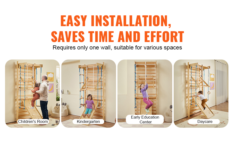 Swedish Ladder Wall Gym 8 In 1 Wooden Indoor Playground Climbing Toys