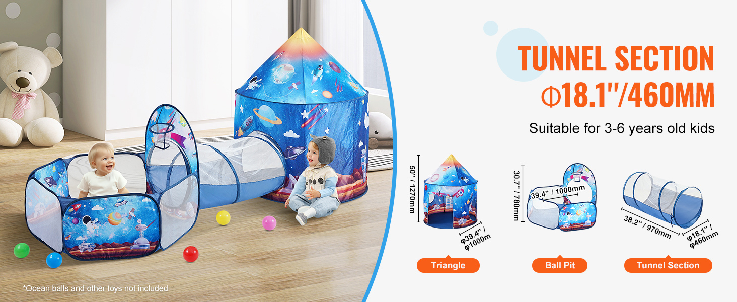 VEVOR 3 in 1 Kids Play Tent with Tunnel for Boys, Girls, Babies and