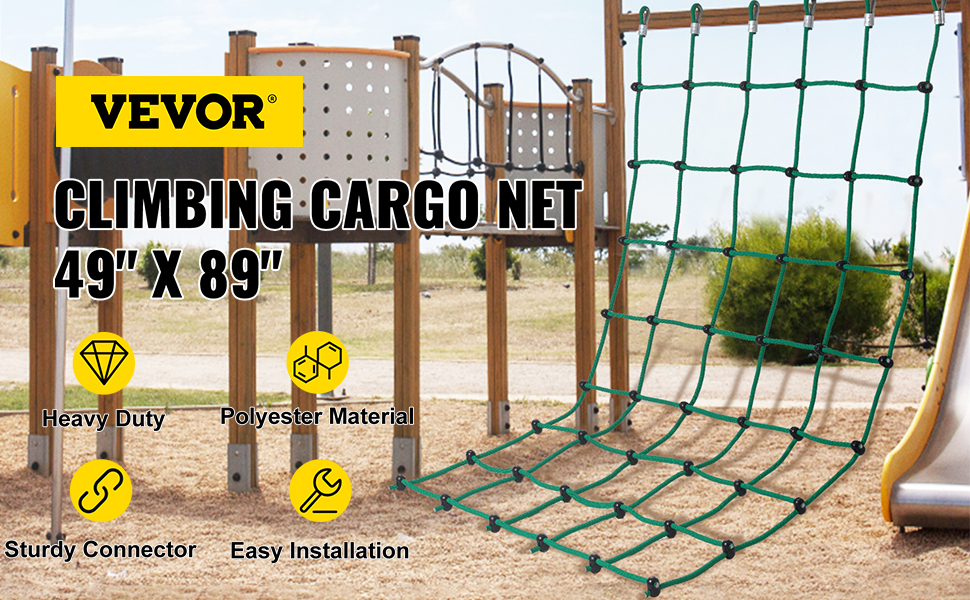 VEVOR Climbing Cargo Net, 49 x 77 Climbing Net, Polyester Playground  Climbing Cargo Net, Rope Ladder, Swingset, Large Military Climbing Cargo Net  for Kids & Adult, Indoor & Outdoor, Treehouse, Green