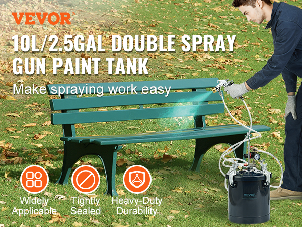 VEVOR Pressure Pot Tank 2.5 Gallon Paint Pressure Pot 10L Stainless Paint  Tank with 2.0mm Nozzle Spray Guns and Paint Hose (10L 2.0mm)