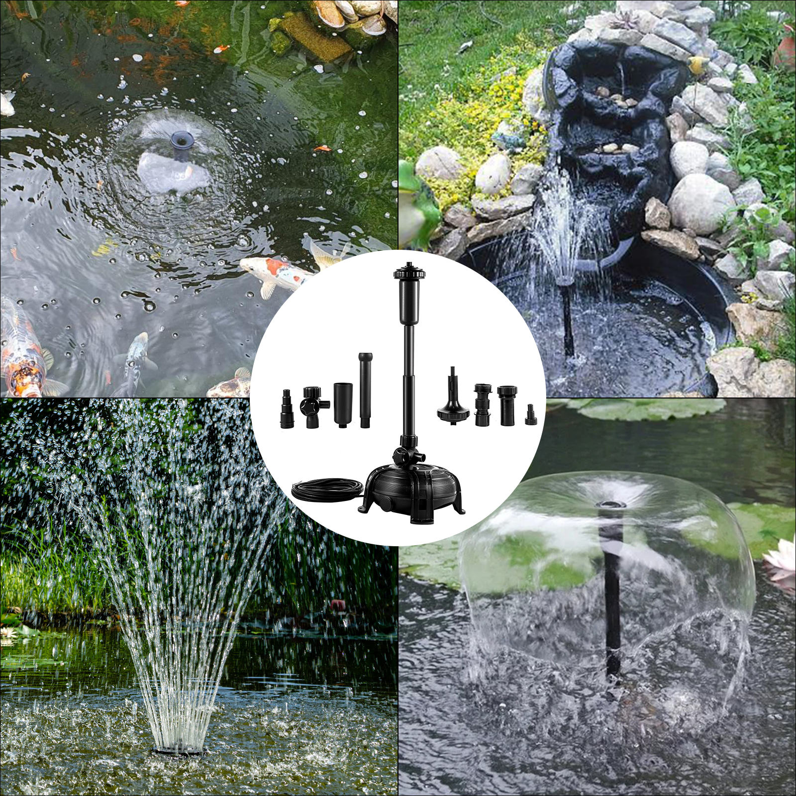 VEVOR Waterfall Pump Pond Fountain Pump 1700GPH Fountain Pump Bell & Spray Heads 