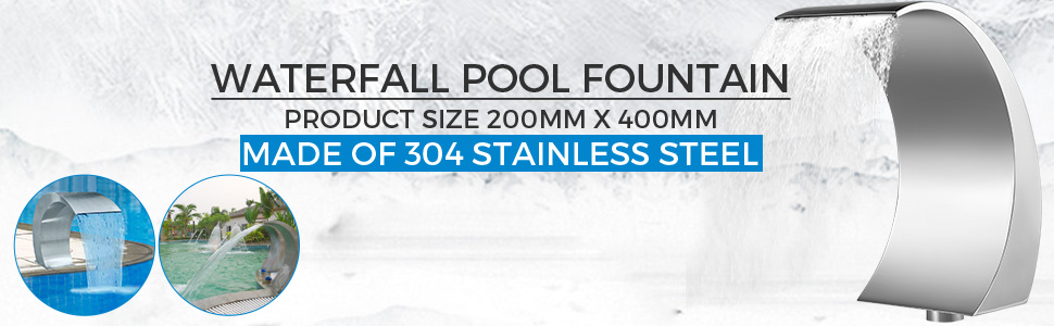 VEVOR Pool Waterfall Fountain Stainless Steel Fountain 15.4" x 7.9" x 1.5" Silver Pool Fountains for Ground Pools Garden Outdoor Waterfalls Sheer Descent Pond Water Feature