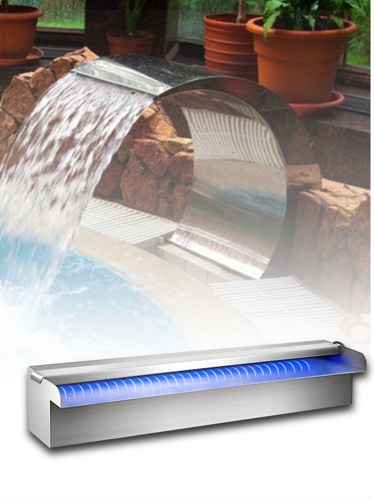 VEVOR Pool Fountain Stainless Steel Pool Waterfall Spillway with Pipe Connector Rectangular Garden Outdoor (11.8") 