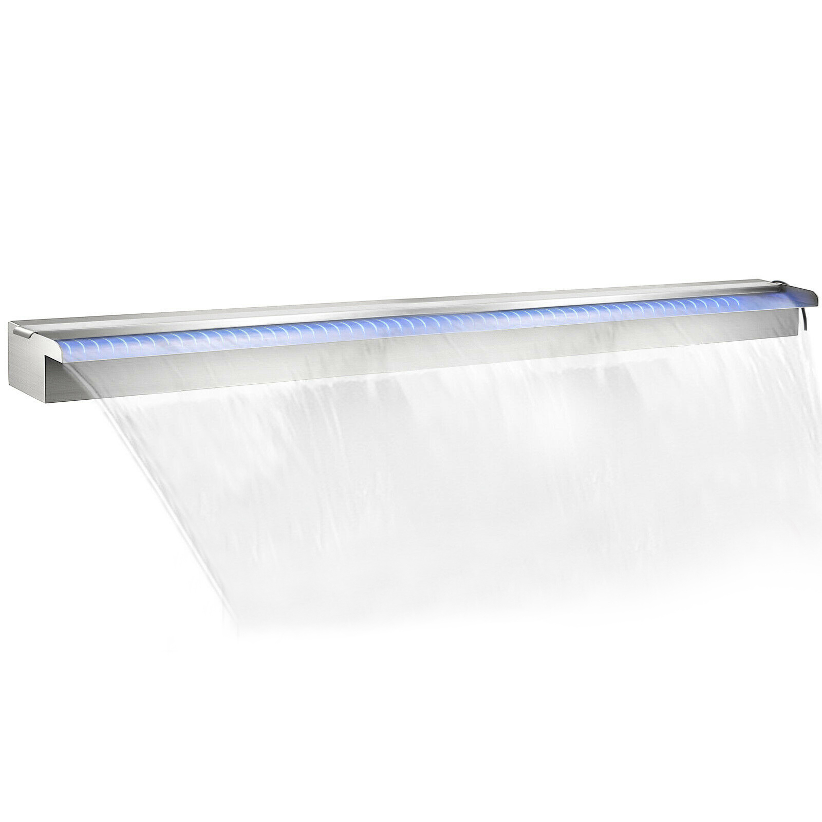VEVOR Pool Fountain Stainless Steel Pool Waterfall 11.8" x 4.5" x 3.1"(W x D x H) with LED Strip Light Waterfall Spillway with Pipe Connector Rectangular Garden Outdoor