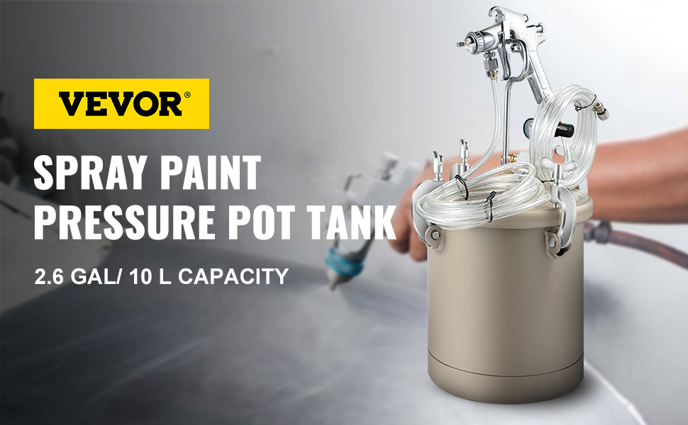 VEVOR Spray Paint Pressure Pot Tank, 10L/2.5gal Air Paint Pressure Pot,  Metal Rack & Leak Repair Sealant for Industry Home Decor Architecture  Construction Automotive Painting, 70PSI Max