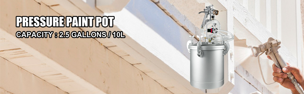 VEVOR Spray Paint Pressure Pot Tank, 10L/2.5gal Air Paint Pressure Pot,  Metal Rack & Leak Repair Sealant for Industry Home Decor Architecture  Construction Automotive Painting, 70PSI Max