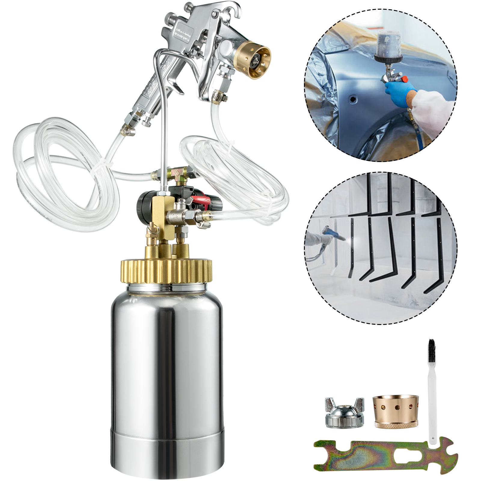 VEVOR 2L Pressure Pot Paint Spray Gun Tank 3mm House Paint Air Powered