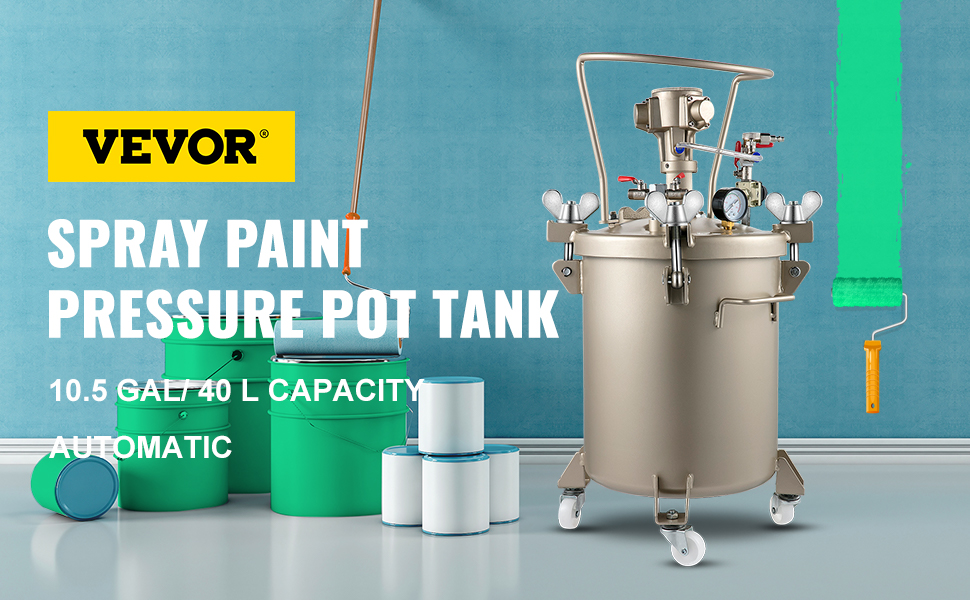 VEVOR Pressure Pot 2.5 Gallon 10 Liters Spray Paint Pressure Pot Tank with  Manual Mixing Agitator Paint Tank