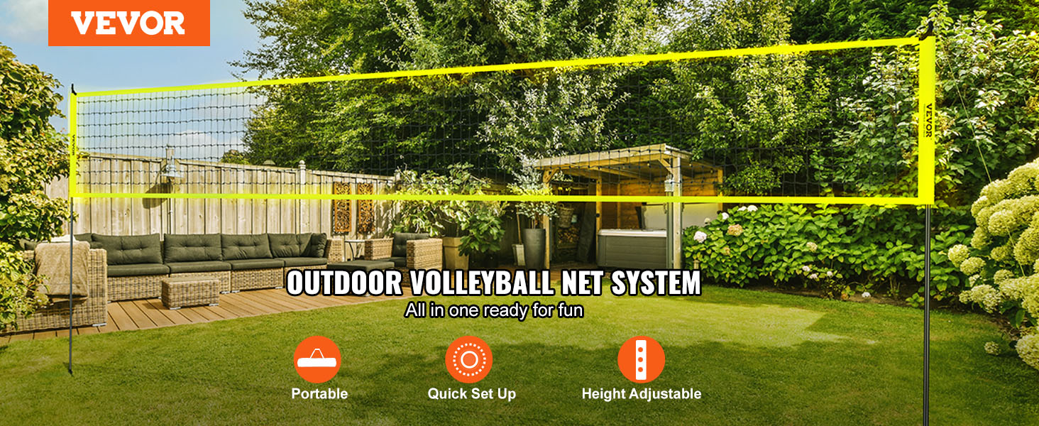 VEVOR Outdoor Portable Volleyball Net System, Adjustable Height Steel ...