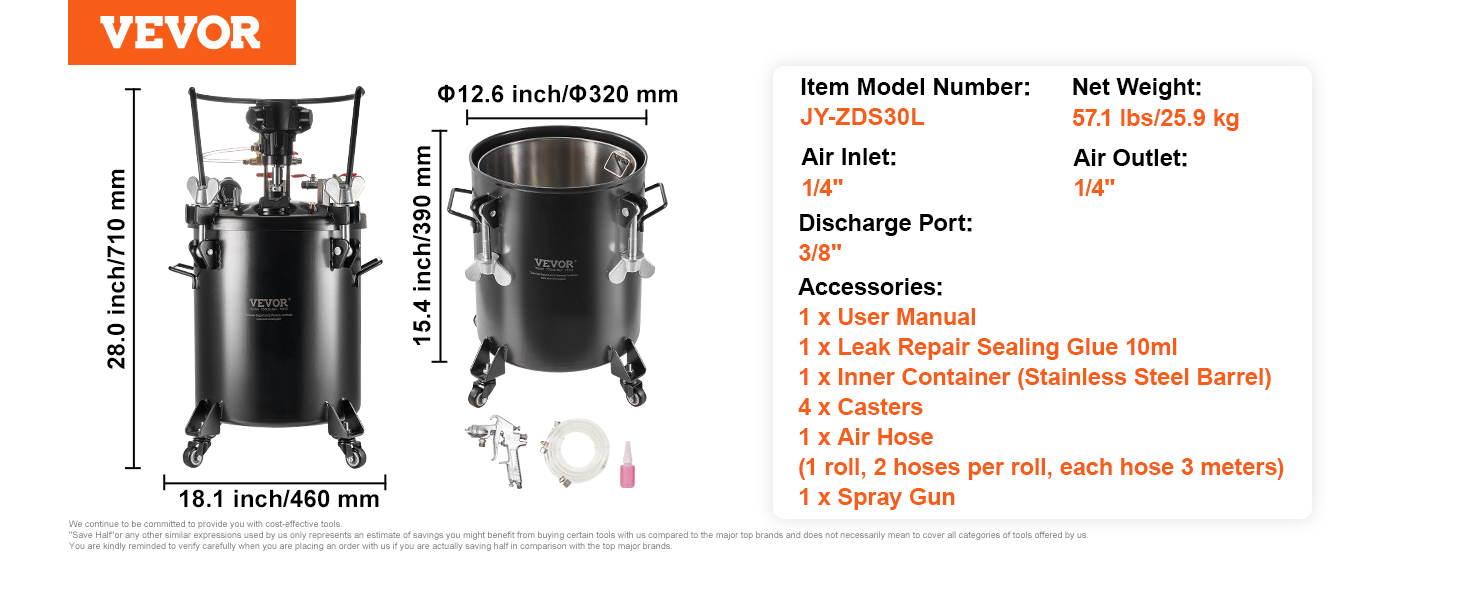 Pressure Pot,Paint Tank,30 L/7.5 gal