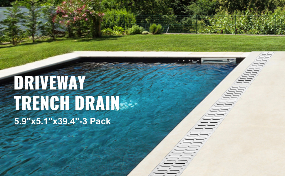 thumbnail interactive-video image 1 of 3-Pack Driveway Channel Drain Kit With Metal Grate, HDPE Plastic Body, Stainless Steel Grate 1 of 2
