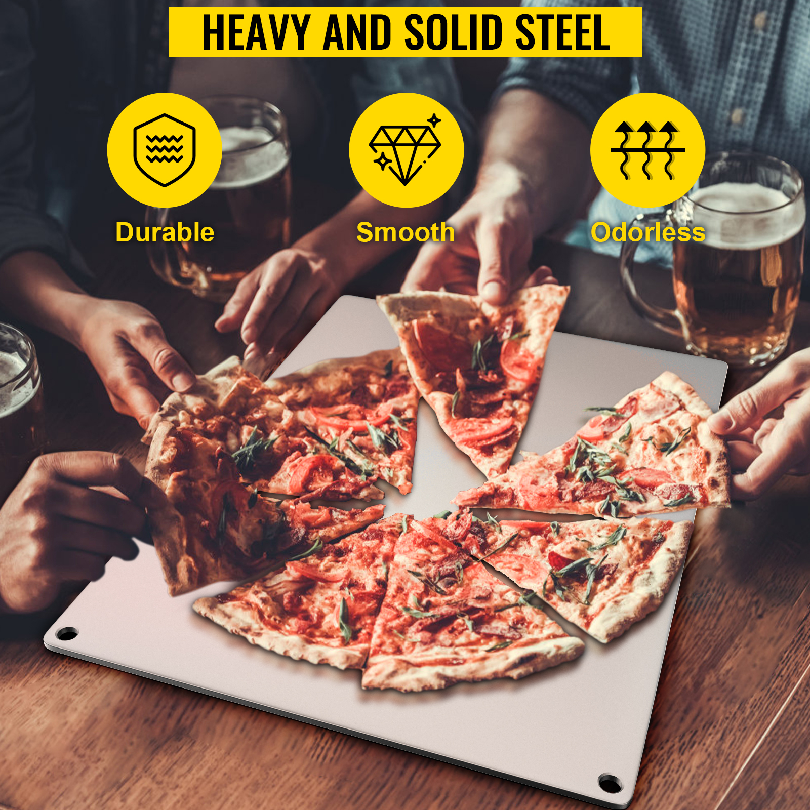 Steel Pizza Stone for Oven, Professional Pizza Stone Made from Solid Steel, 14x14 Unbreakable Thick Steel Baking Stone for Pizza and Bread, Create A