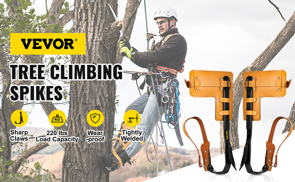FETCOI Tree Climbing Spikes, Upthehill Non-Slip Tree Climbing Spurs Tree  Gaffs Pads Spur Gear Climbing Steps Spurs Tool with Safety Belt Straps