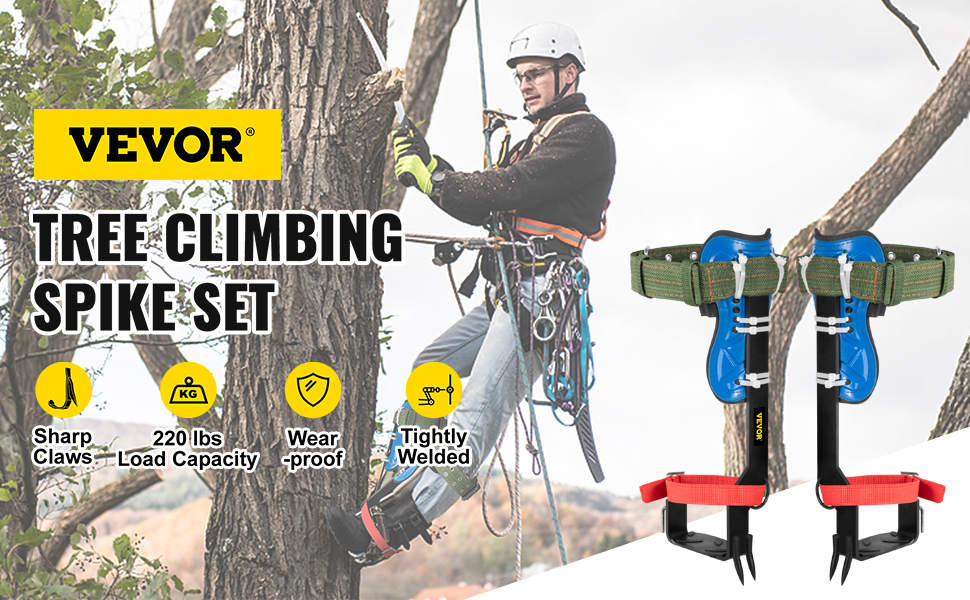VEVOR Tree Climbing Spike Set Pole Climbing Spurs W/ Security Lanyard & Harness 