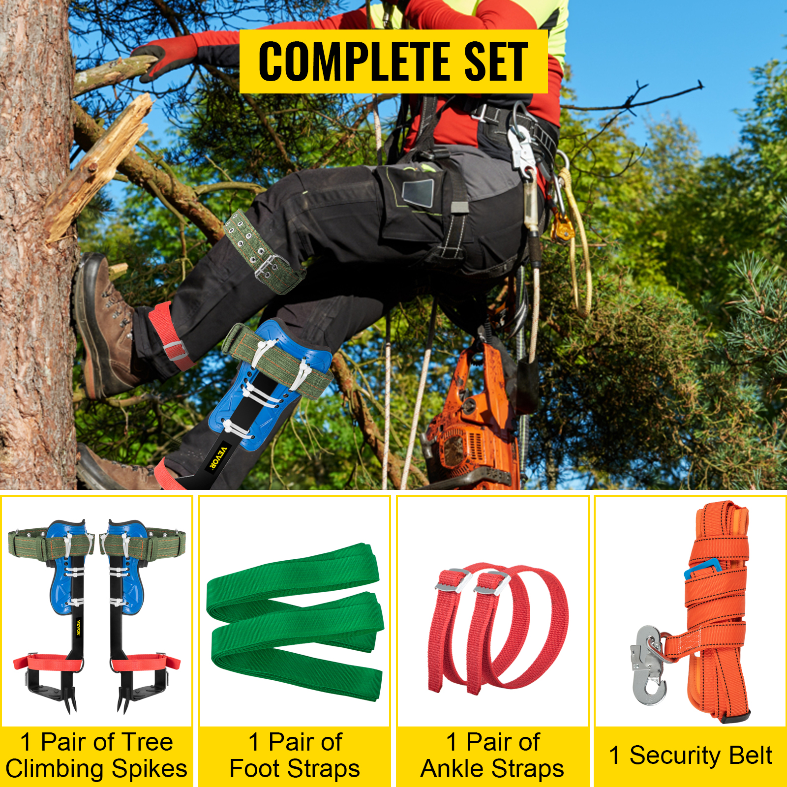 VEVOR Tree Climbing Spikes, 4 in 1 Alloy Metal Adjustable Pole Climbing  Spurs, w/Security Belt & Foot Ankle Straps, Arborist Equipment for Climbers,  Logging, Hunting Observation, Fruit Picking